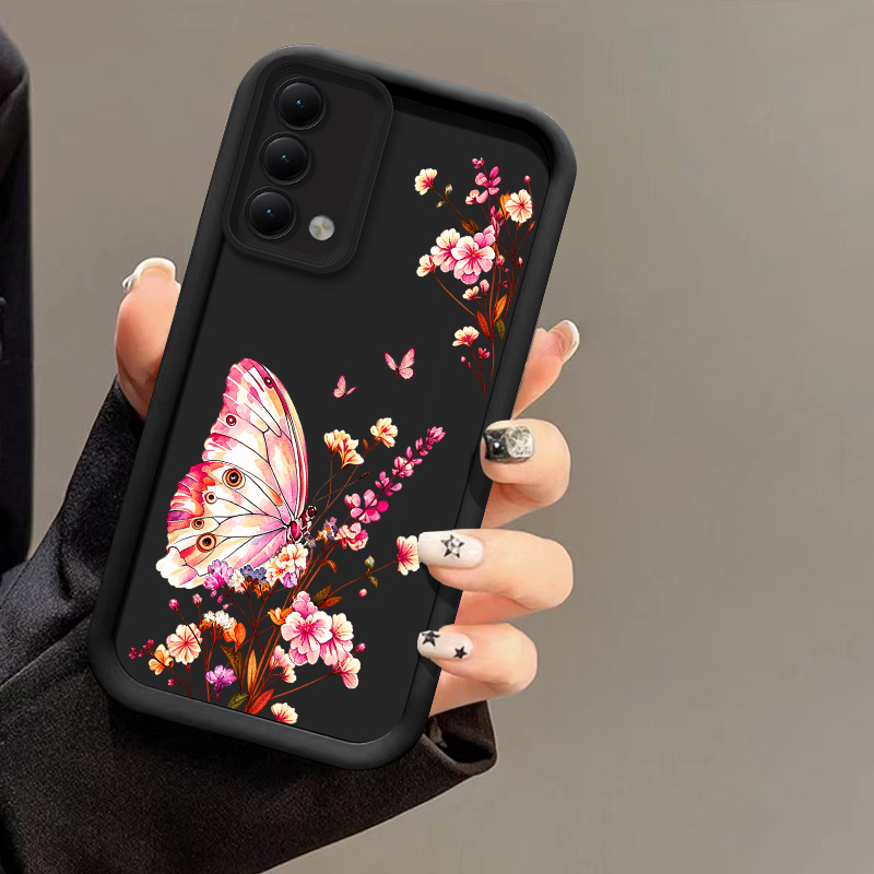 Oppo A78 - غطاء هاتف مطبوع بتصميم فراشة وزهور،